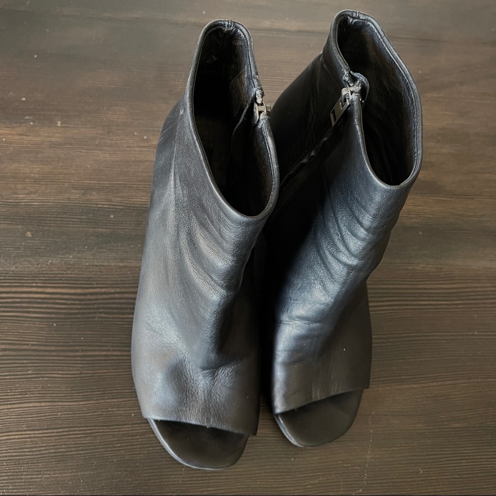 Allsaints Black Leather Peep Toe Wood Wedge Heel Boot/Booties All Saints - Picture 4 of 10
